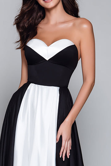 Sweetheart Black and White A Line Long Formal Dress